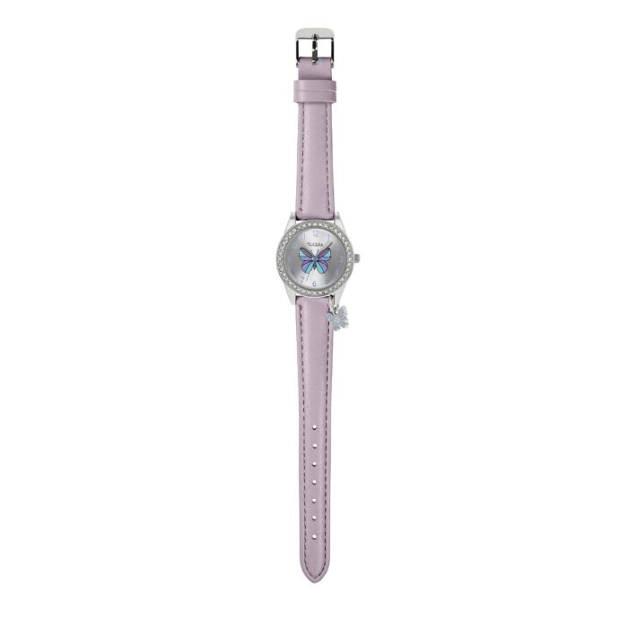 Tikkers Girls Lilac PU Strap Butterfly Dial and Charm Watch TK0187